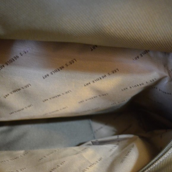 LEE's Needle ART Handle Bag Large Green Hacki faux Leather Handles approx. 18x11 - Picture 11 of 16